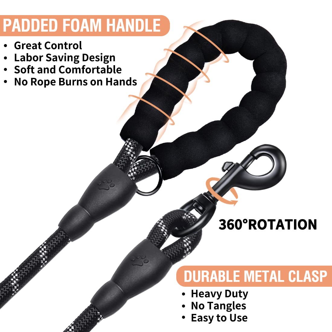 Cooyoo 2 Pack Dog Leash 4 Ft Heavy Duty - Comfortable Padded Handle - Reflective Dog Leash For Medium Large Dogs With Collapsibl