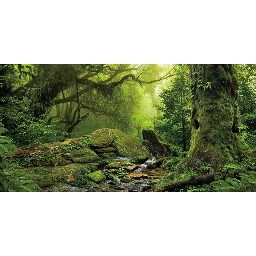 Awert Tropical Forest Terrarium Background Stream Green Huge Tree Reptile Habitat Background Foggy Rainforest Aquarium Background 30X18 Inches Polyester Background