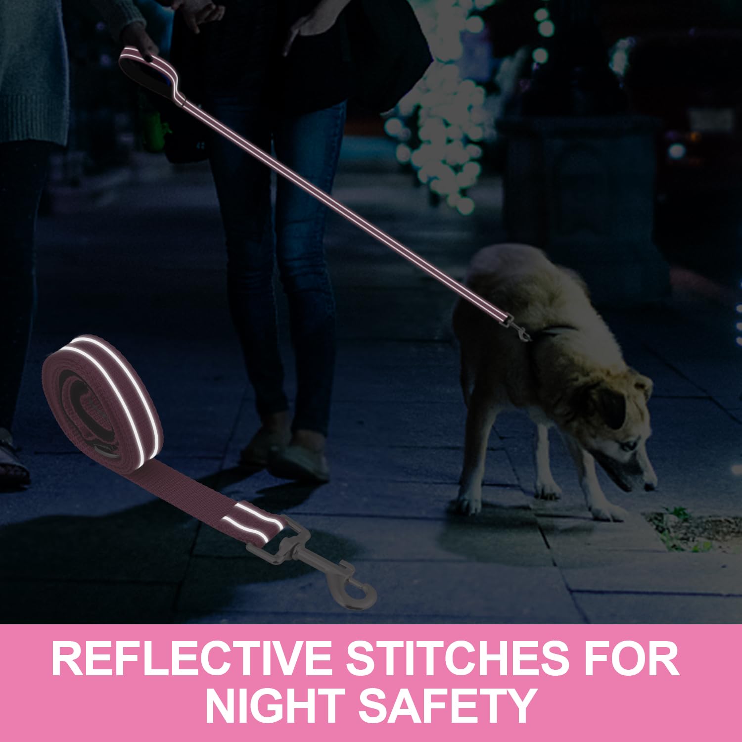 Usunyvora Reflective Nylon Dog Leash For Walking,Strong Dog Leash With Padded Handle For Small And Medium Dogs,5 Ft,Hot Pink