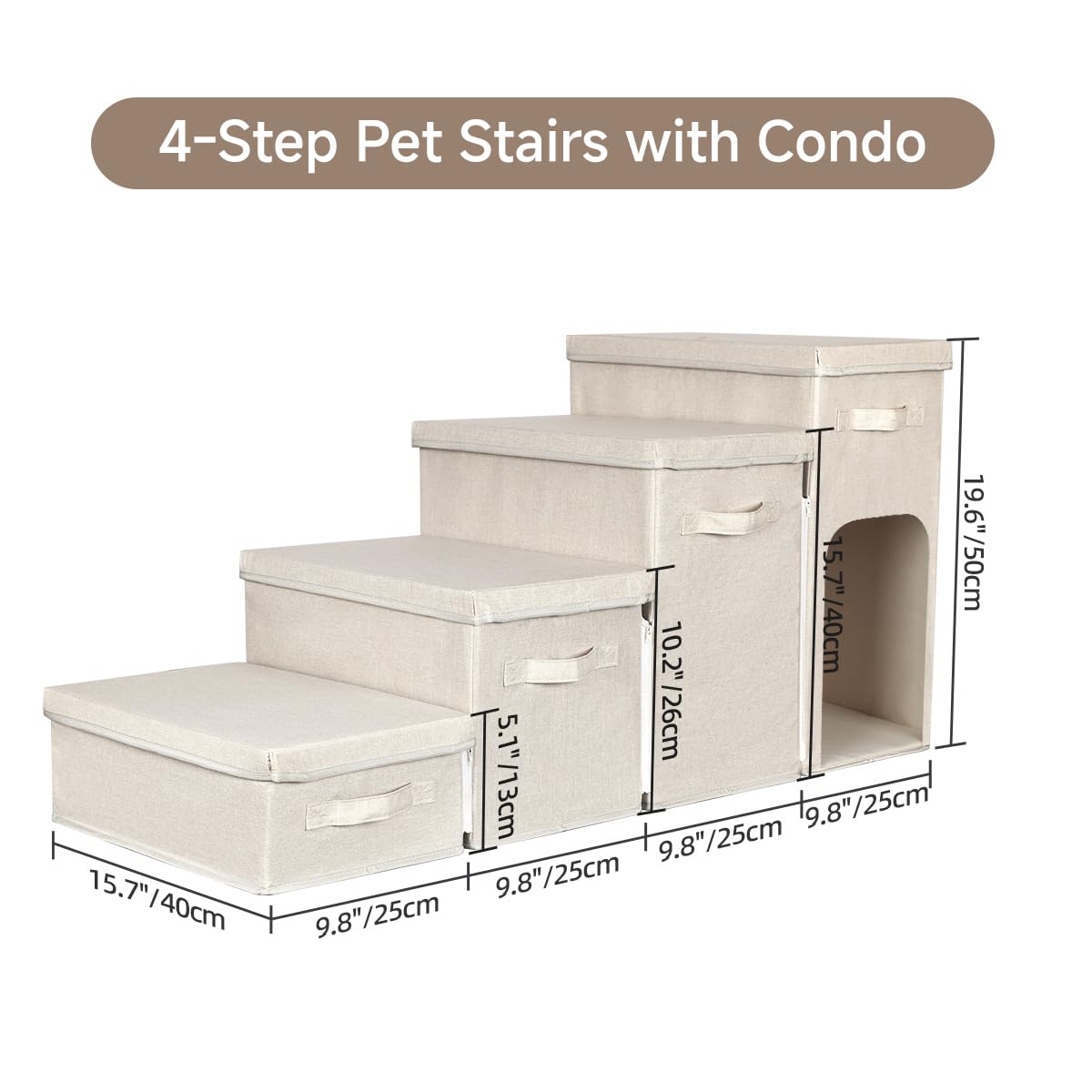 Weavelyrics Dog Stairs With Storage, Folding Pet Steps With Zip For Small Dogs And Cats, 4-Step Pet Stairs With Pet House For Hi