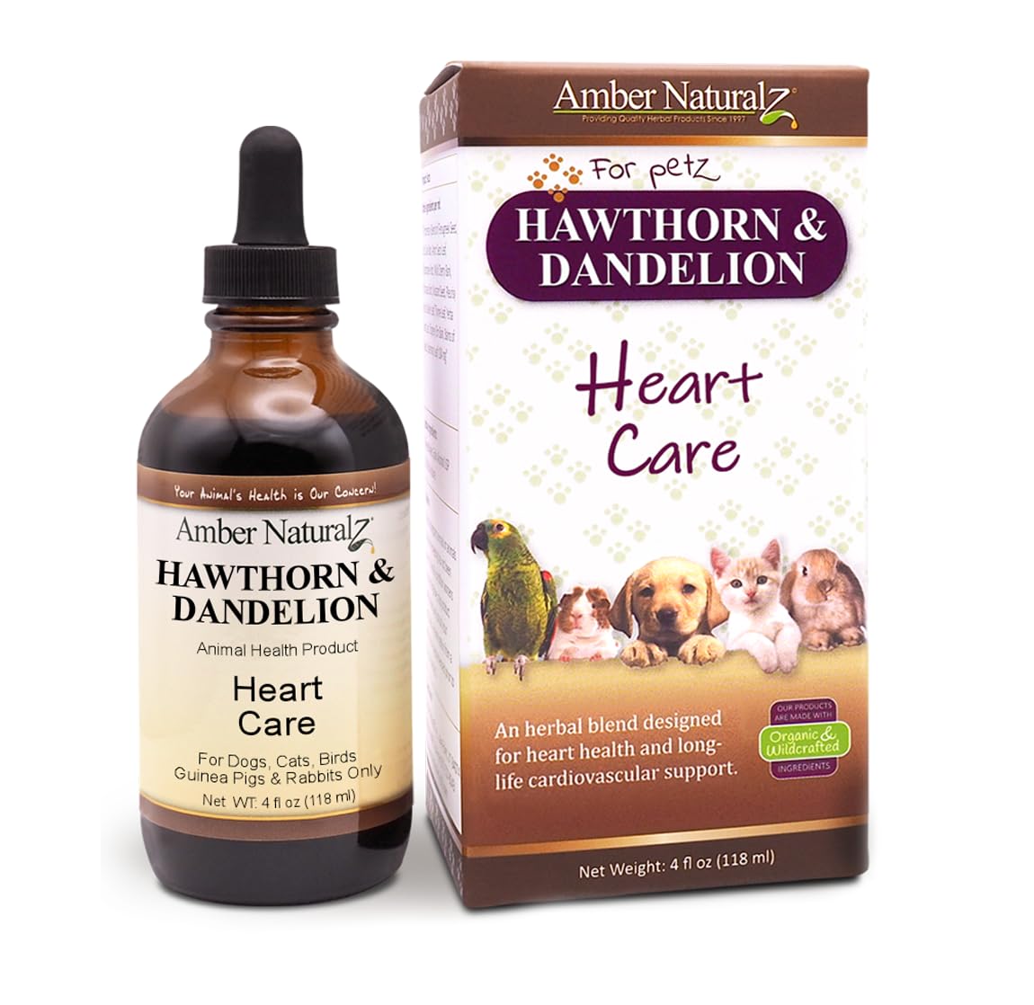 Amber NaturalZ Hawthorn and Dandelion Herbal Supplement for Dogs, Cats, Birds, Guinea Pigs, and Rabbits | Pet Herbal Supplement 