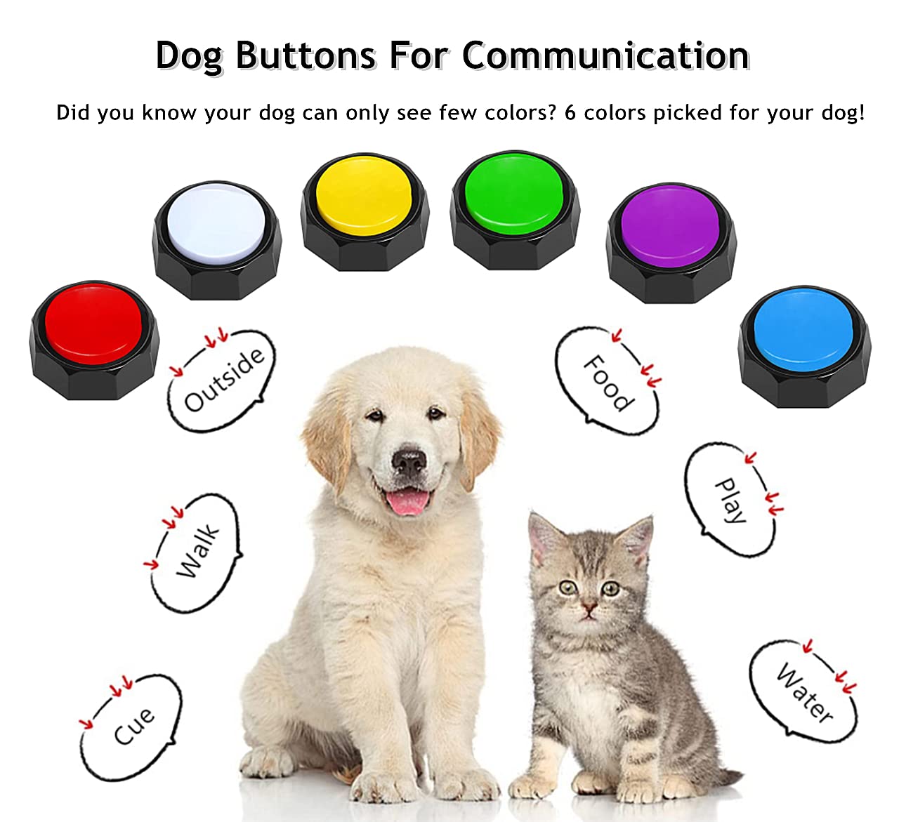 Ribosy Set Of 6 Dog Buttons, Recordable Button, Dog Training Buzzer With 50 Stickers, Record Playback Your Own Message To Teach Your Dogs Voice What They Want
