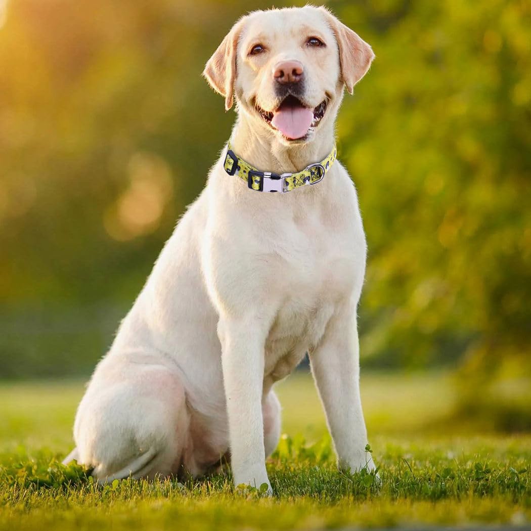 Yellow Dog Collars For Large Dogs, Pretty Pattern Bumble Bee Dog Collar Metal Buckle Durable Soft Boy Puppy Collars For Xsmall S