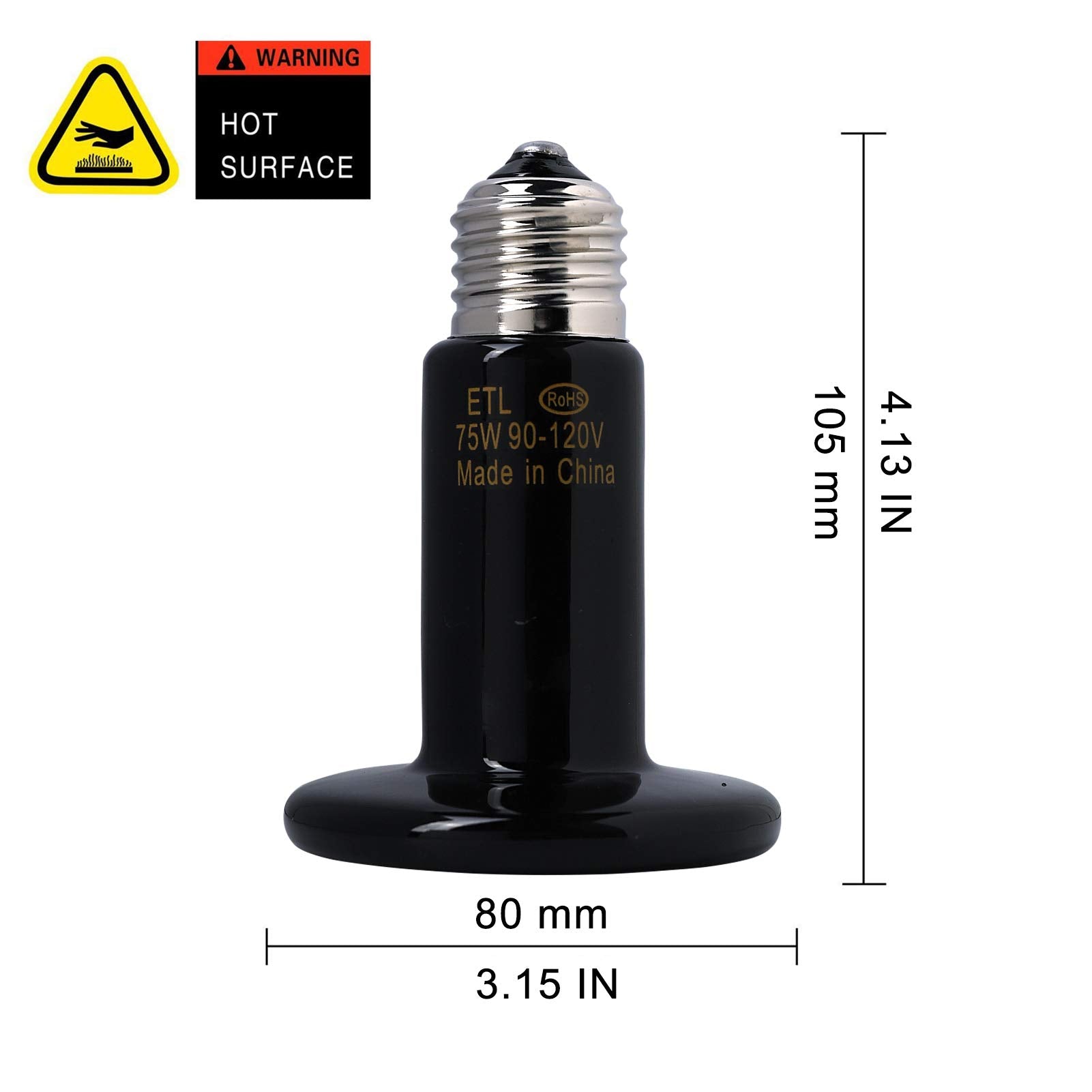 OMAYKEY 2-Pack 75W Ceramic Heat Lamp with 1-pcs Digital-Thermometer, Infrared Heat Emitter Bulbs for Reptiles, Amphibians, Chick