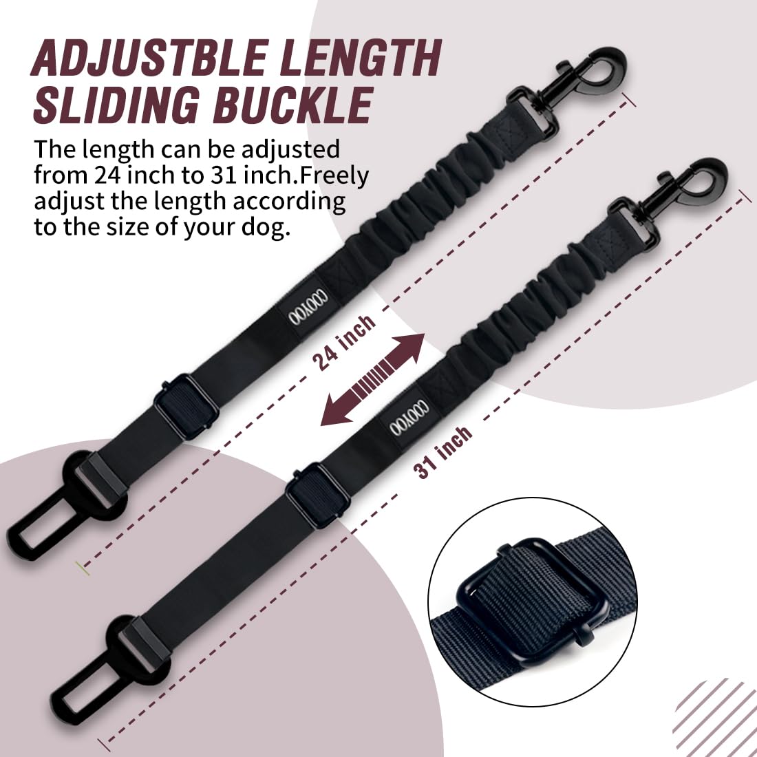 Cooyoo Dog Seat Belt,3 Piece Set Retractable Dog Car Adjustable Seatbelts For Vehicle Nylon Pet Safety Heavy Duty & Elastic & Du