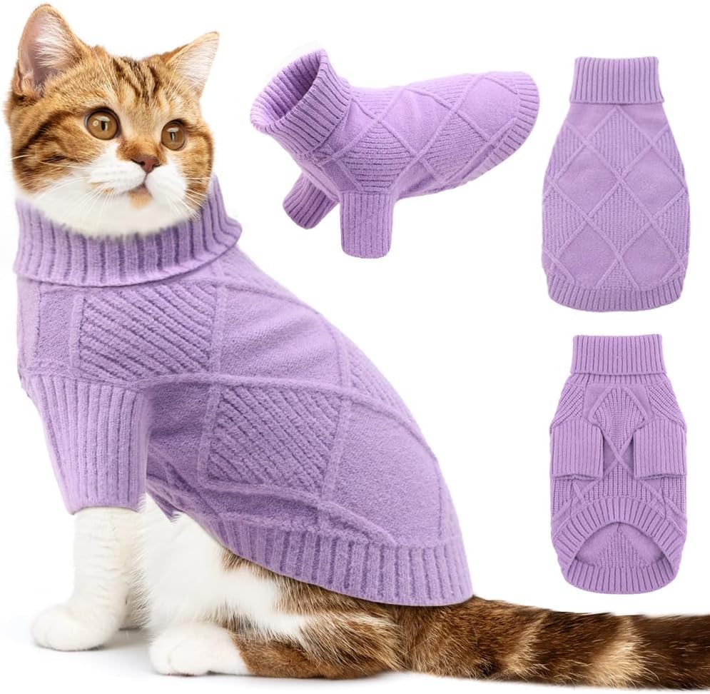Emust Knit Dog Christmas Sweater With Turtleneck, Elastic Medium For French Bulldog, Dachshunds, Pitbull, Purple M