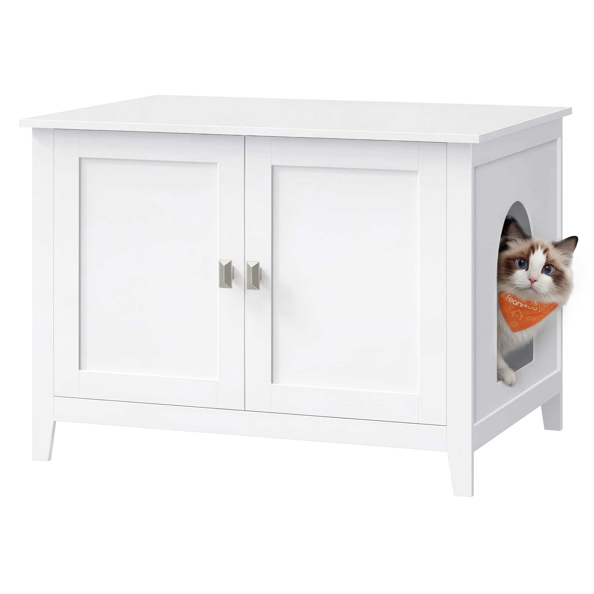 Feandrea Cat Litter Box Enclosure, Hidden Litter Box Furniture with 2 Storage Shelves, 2 Hooks, Spacious for Large Cats, Indoor 