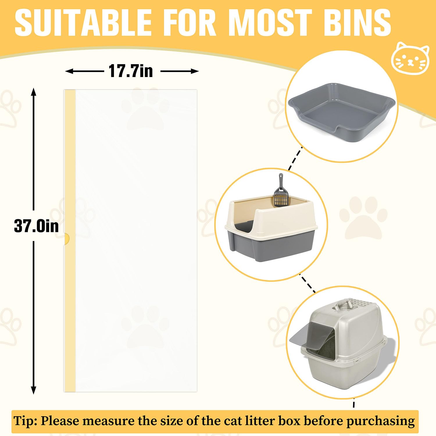 Sysmashing 60 Count Extra Thick Cat Litter Liners 37X18 - Leakproof & Odor Control | Heavy Duty Drawstring Bags For Jumbo Li