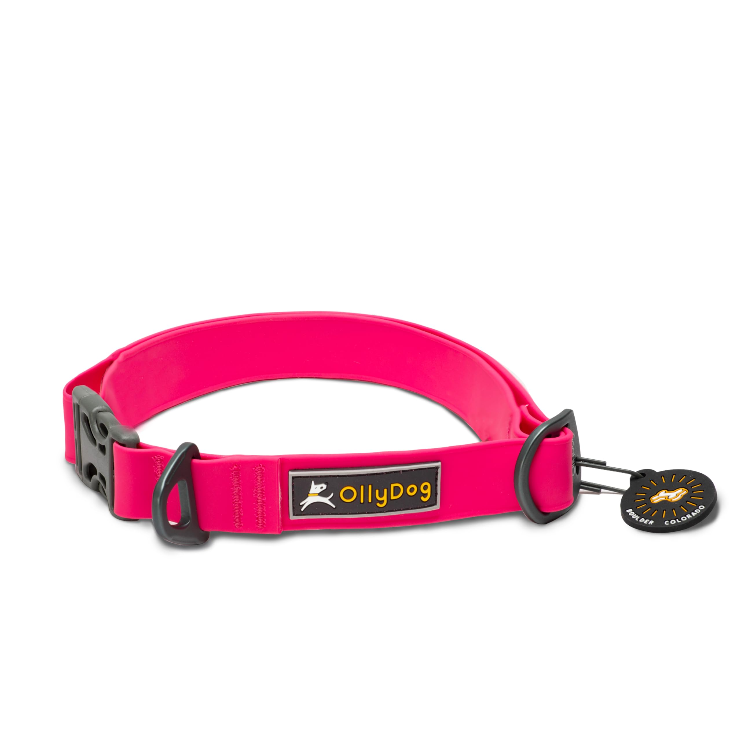 Ollydog Tilden Collar, Waterproof Dog Collar With Quick Release Buckle, Coated Stink-Proof Webbing, Lightweight Collar For Large, Medium And Small Dogs (Medium, Pink)