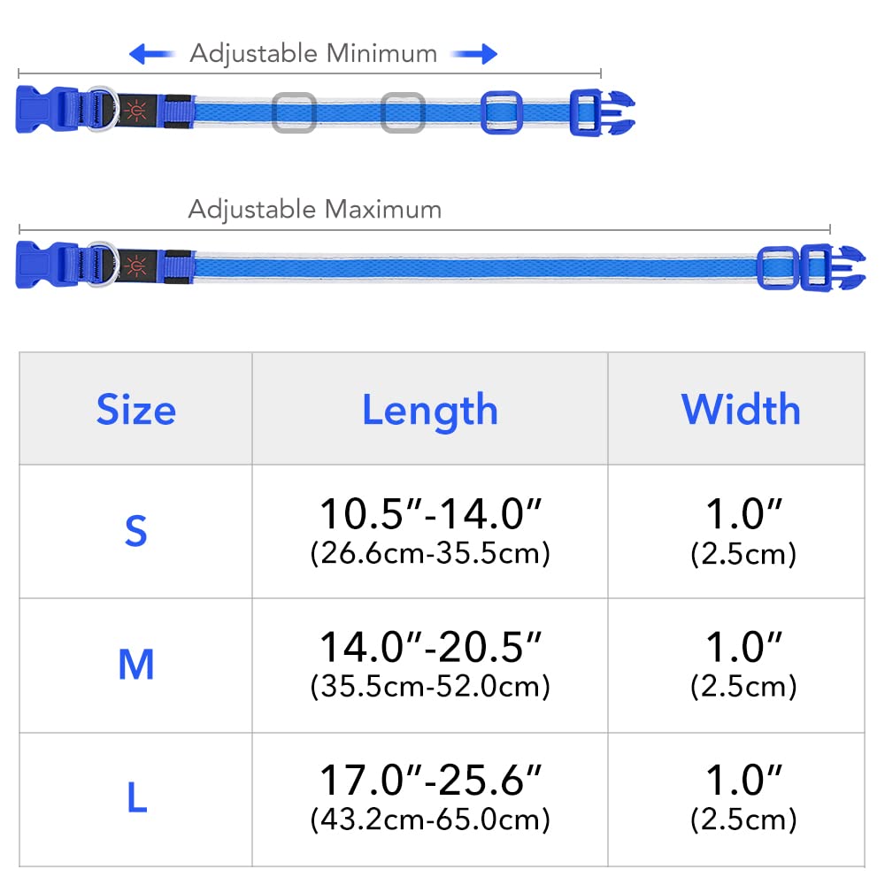 Bseen Light Up Dog Collars - Rechargeable Led Dog Collar, Reflective Dog Collar, Glowing Dog Camping Gear, Adjustable Dog Lights