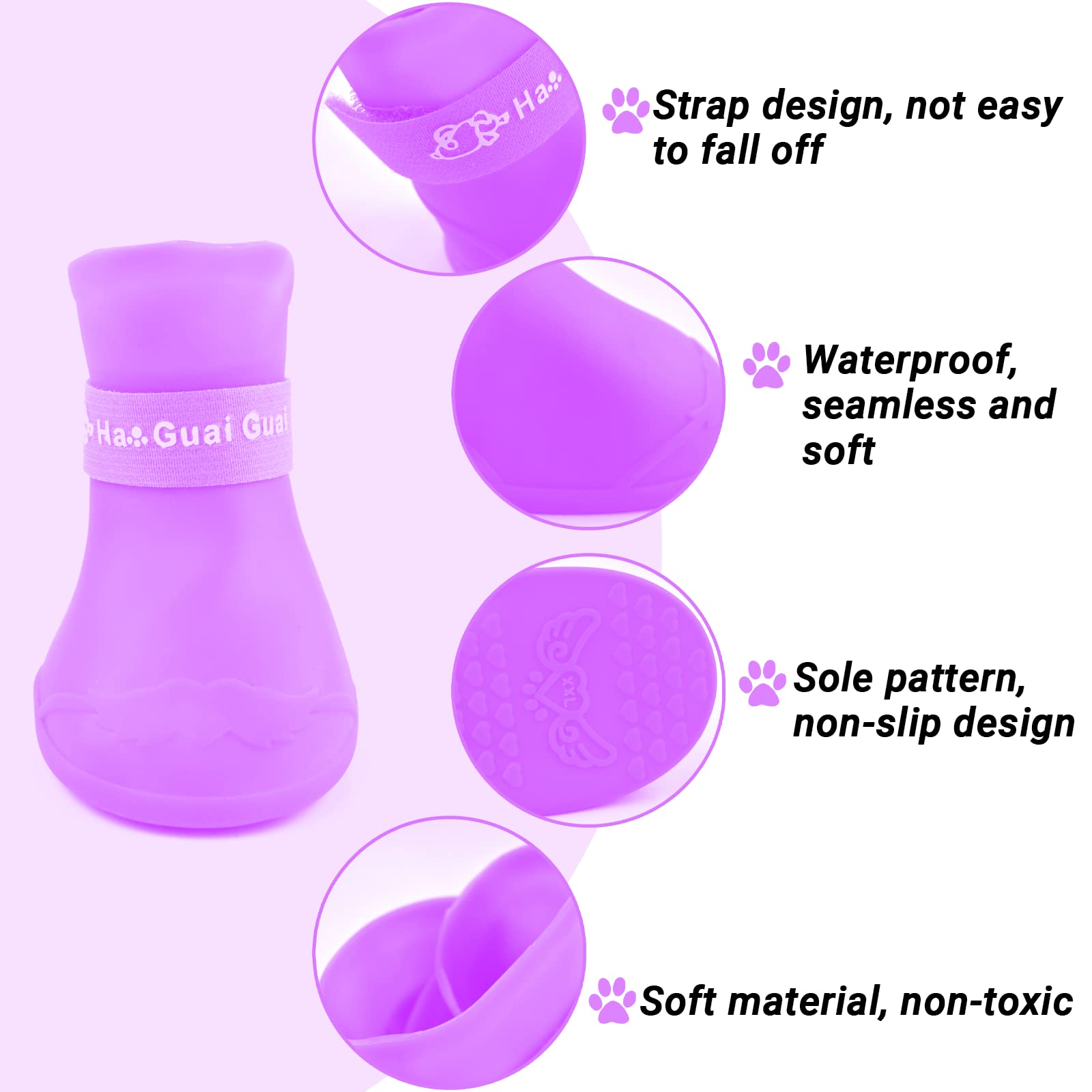 Cdycam Cute Little Pet Dog Puppy Rain Snow Boots Shoes Booties Candy Colors Rubber Waterproof Anti-Slip (Purple, Xx-Large)