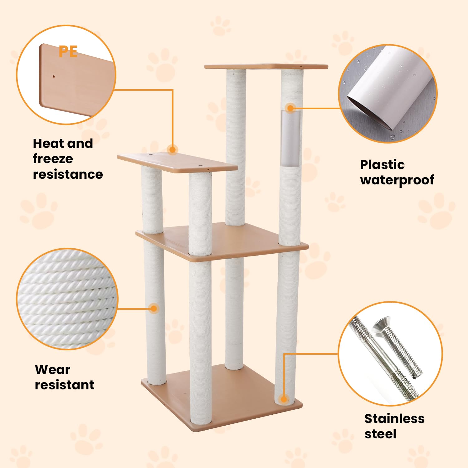 Maohegou 46In Outdoor Cat Tree Tower For Outdoor Cats,Cat Catio,Deck,Backyard,Sunroom And Patio Large Cat Tree Tower With Cat Sc