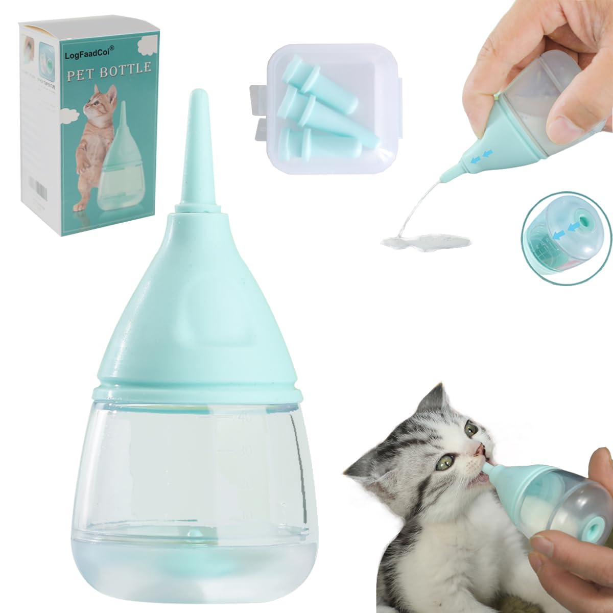 Kitten Bottles for Nursing,Puppy Bottles for Nursing Puppy Milk, Anti-Choking Puppy Feeder Design,with 3pcs Replaceable and Reus