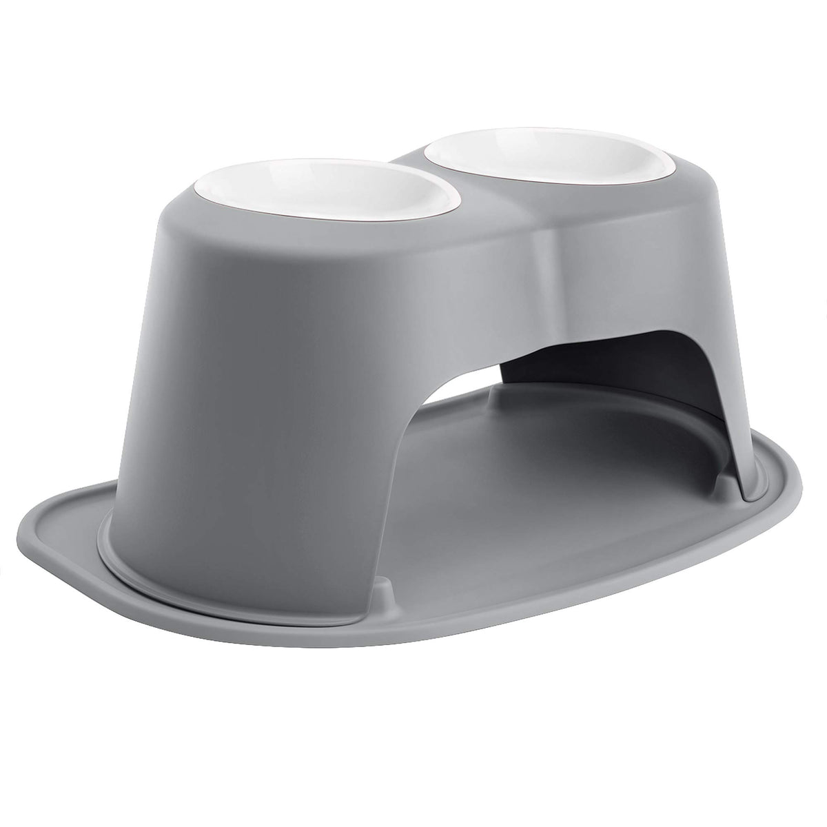 Weathertech Double High Pet Feeding System W/Plastic Dog/Cat Bowls - 10'' High Stand Dark Grey (Pdhc6410Dgdg)