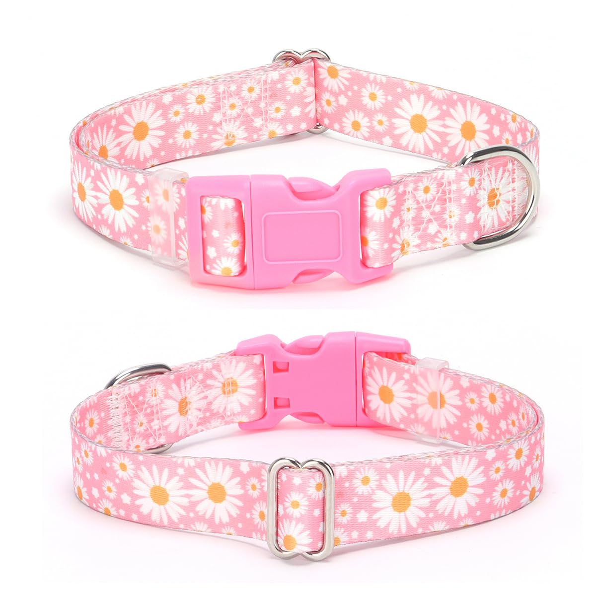 Girl Dog Collars for Medium Dogs, Pretty Daisy Pattern Design Quick Release Buckle Soft Nylon Pink Dog Collars Adjustable for Sm