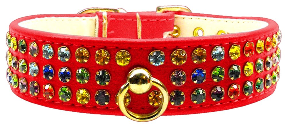 Dog, Puppy & Pet Collar, &quot;Mardi Gras Three Row Confetti Jewel Set&quot; Red 20