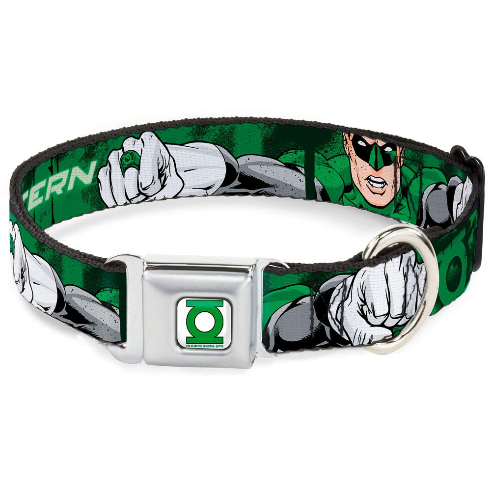 Buckle-Down Seatbelt Buckle Dog Collar - Green Lantern Green Glow W/Text - 1' Wide - Fits 15-26' Neck - Large
