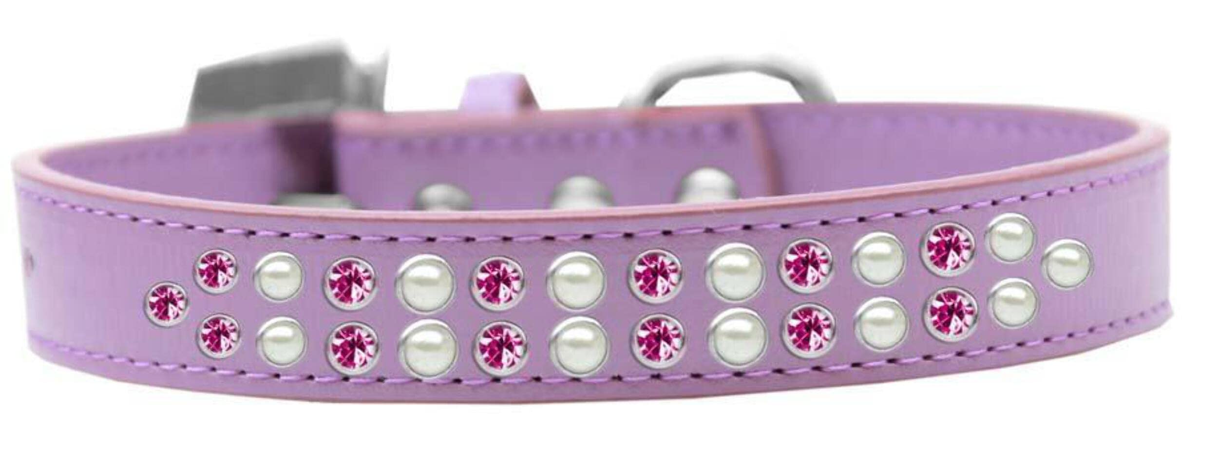 Mirage Pet Products Two Row Pearl and Pink Crystal Ice Cream Dog Collar, Size 20, Blue
