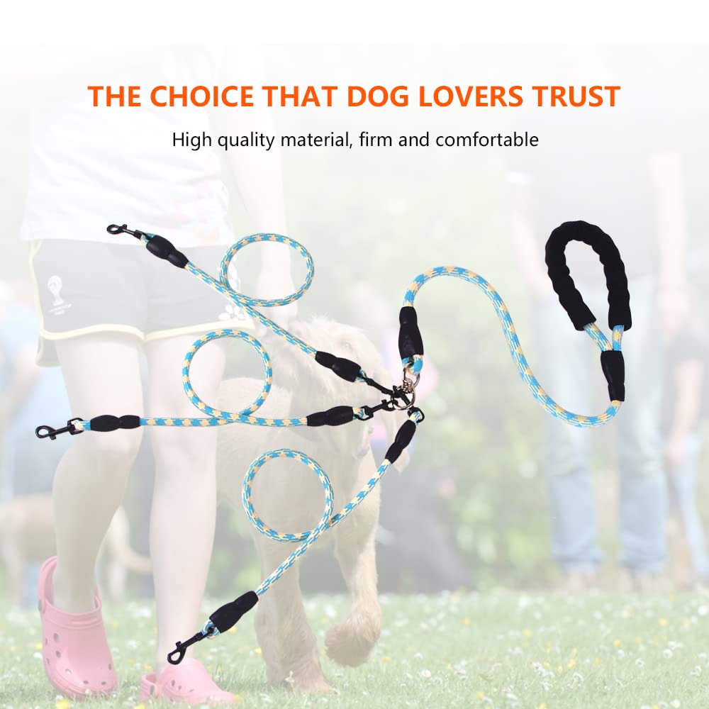 Three Dog Leash,Comfortable Double Dog Leash With Reflective,360 Swivel No Tangle 3 Dog Training Leash,For Large Medium Small Do