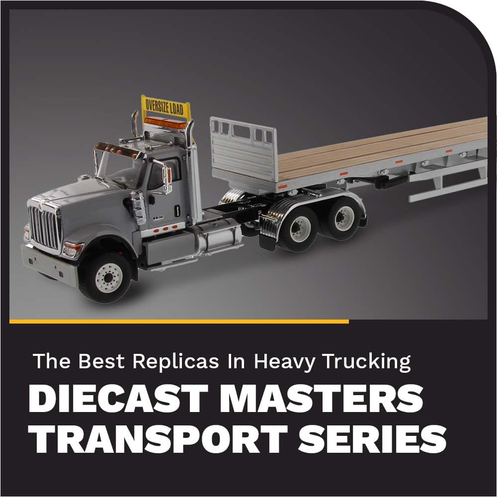 International HX520 Tandem Tractor Light Gray with 53 Flat Bed Trailer Transport Series 1/50 Diecast Model by Diecast Masters