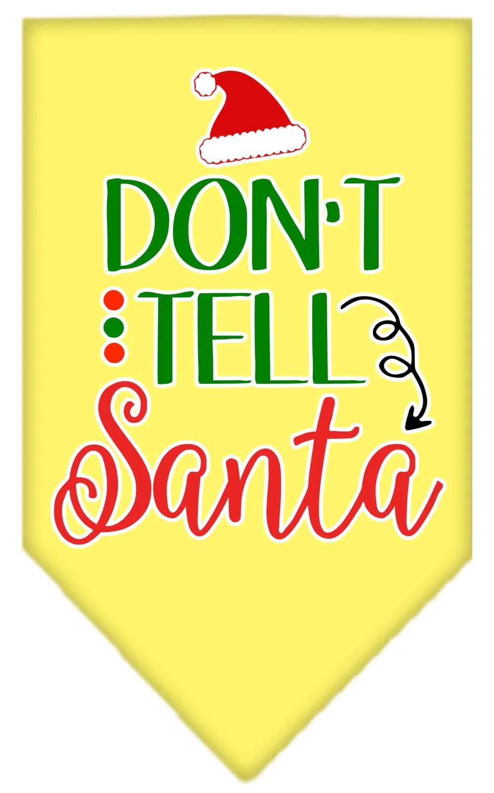 Christmas Pet and Dog Bandana Screen Printed, "Don't Tell Santa" Yellow Large