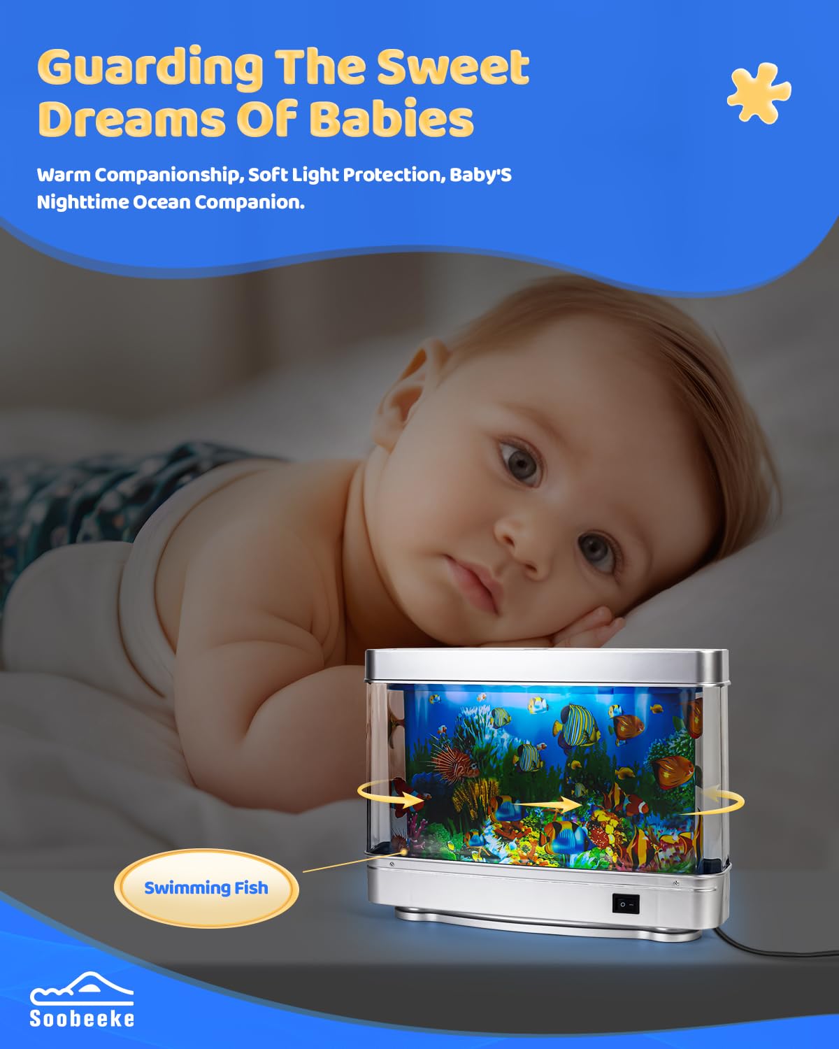 SOOBEEKE Fake Fish Tank Baby Aquarium - Artificial Fish Lamp with Moving Tropical Fish - LED Sensory Aquarium Light for Bedroom,