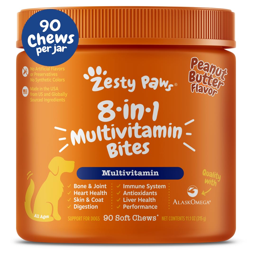 Zesty Paws Multivitamin Treats for Dogs, Glucosamine Chondroitin Joint Support + Digestive Enzymes & Probiotics, Grain Free Dog 