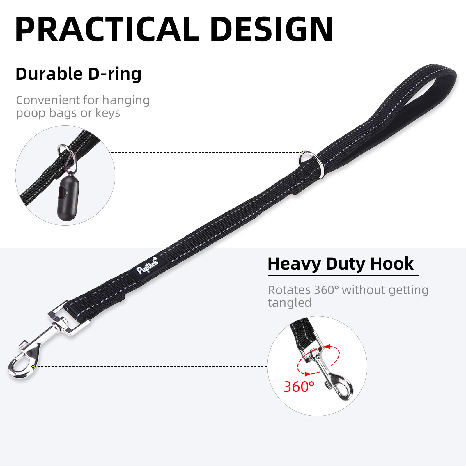 Pupteck Reflective Short Dog Leash With Comfortable Padded Handle Durable Nylon Dog Lead For Small Medium And Large Dogs Cats Wa