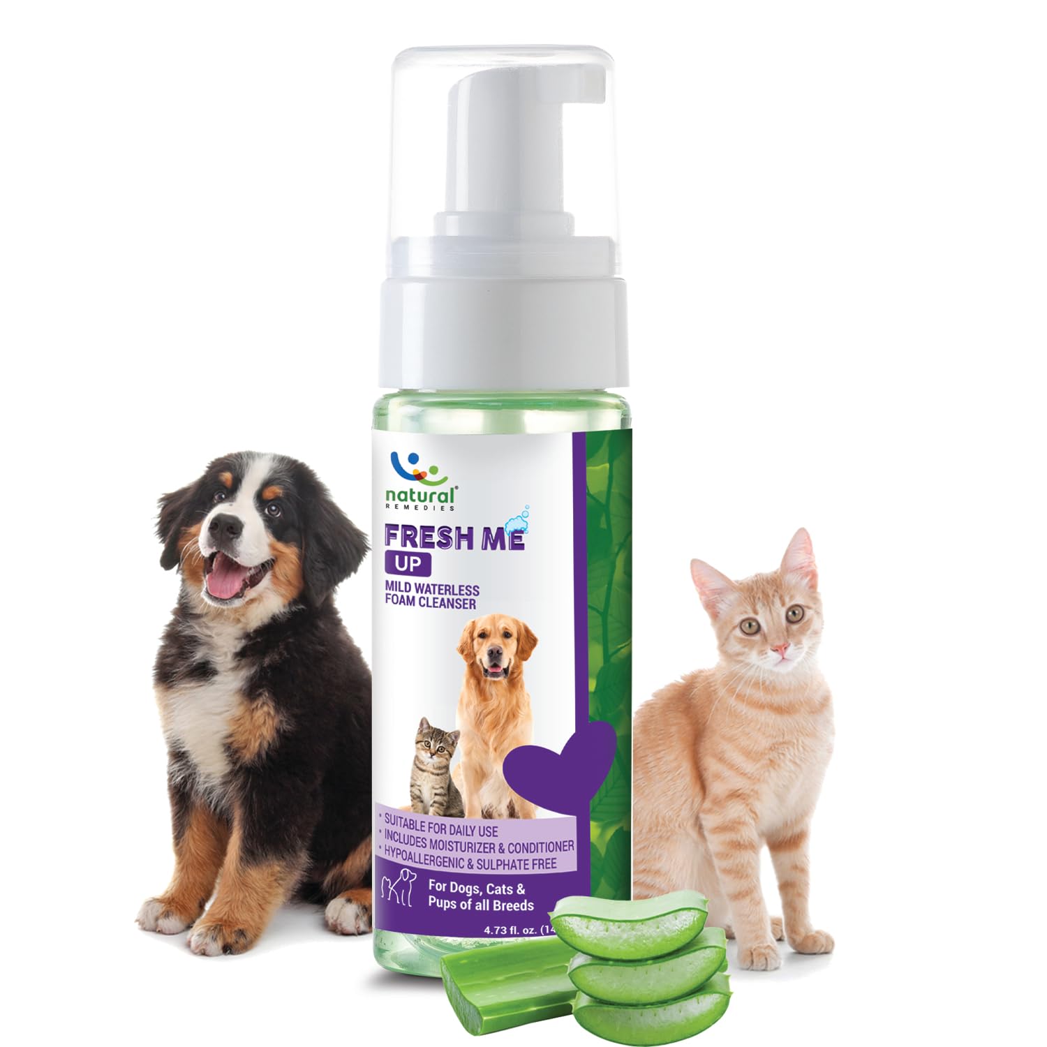 Natural Remedies Fresh Me Up Mild Waterless Foam Cleanser Dry Shampoo For Dogs, Cats And Pups Of All Breeds, Moisturizer & Condi