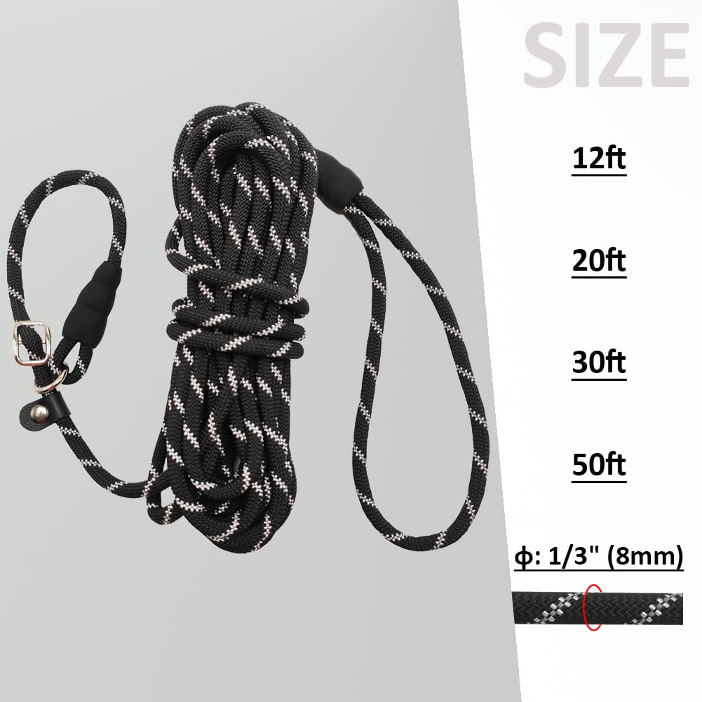 Sepxufore Long Slip Lead Dog Leash Reflective Anti-Choking 12Ft/20Ft/30Ft/50Ft Rope Training Leash For Medium Dogs Small Puppy P