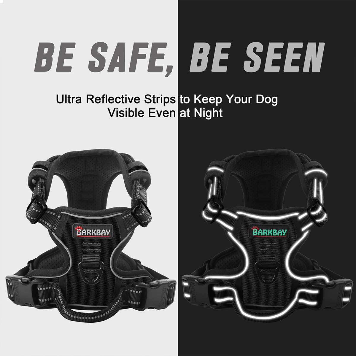 BARKBAY No Pull Dog Harness Front Clip Heavy Duty Reflective Easy Control Handle for Large Dog Walking(Black,XS)