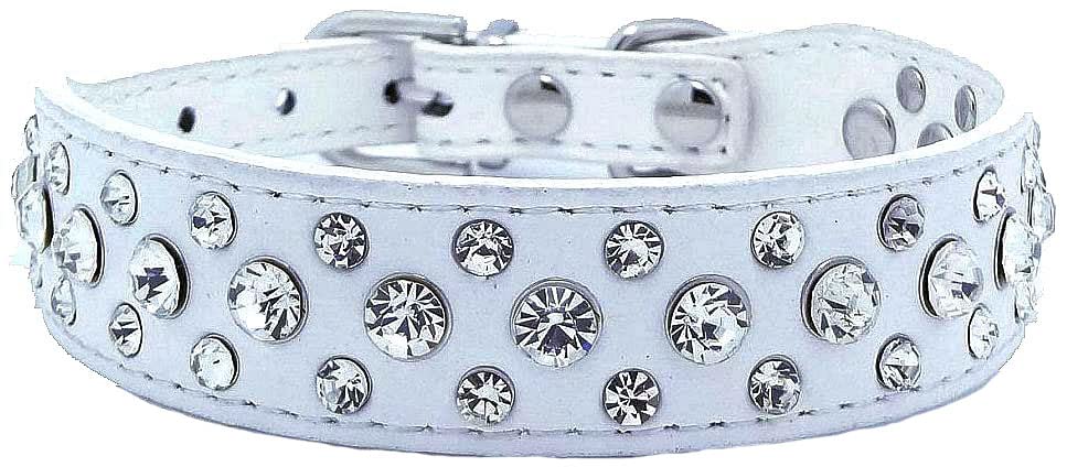Rhinestone Dog Collar, Bling Rhinestone Pu Leather Crystal Diamond Pet Dog Cat Puppy Collar Black S M L Xl (M, White)