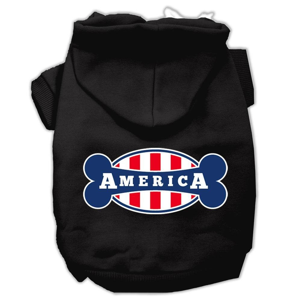 Pet, Dog & Cat Hoodie Screen Printed, 'Bonely In America' Black 3Xl (25-35 Lbs.)