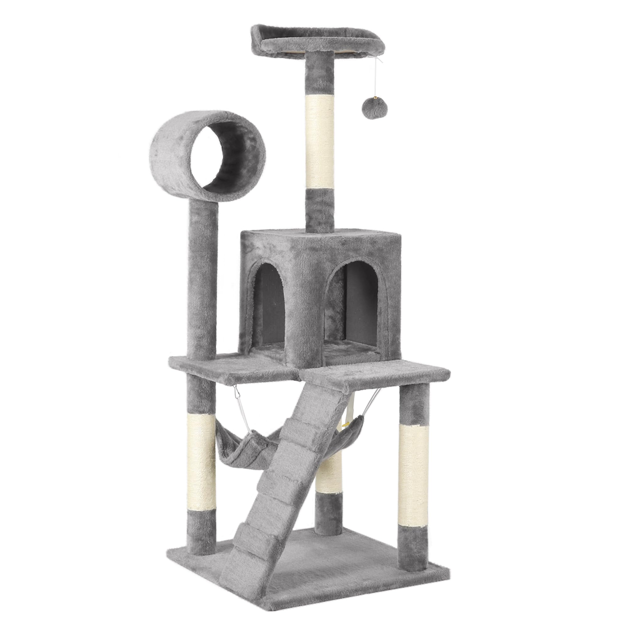 Topeakmart 51 Inch Cat Tree Tower, Multi-Level Pet House Furniture With Cat-Ear Perch, Funny Tunnel & Hammock, Scrctching Posts,