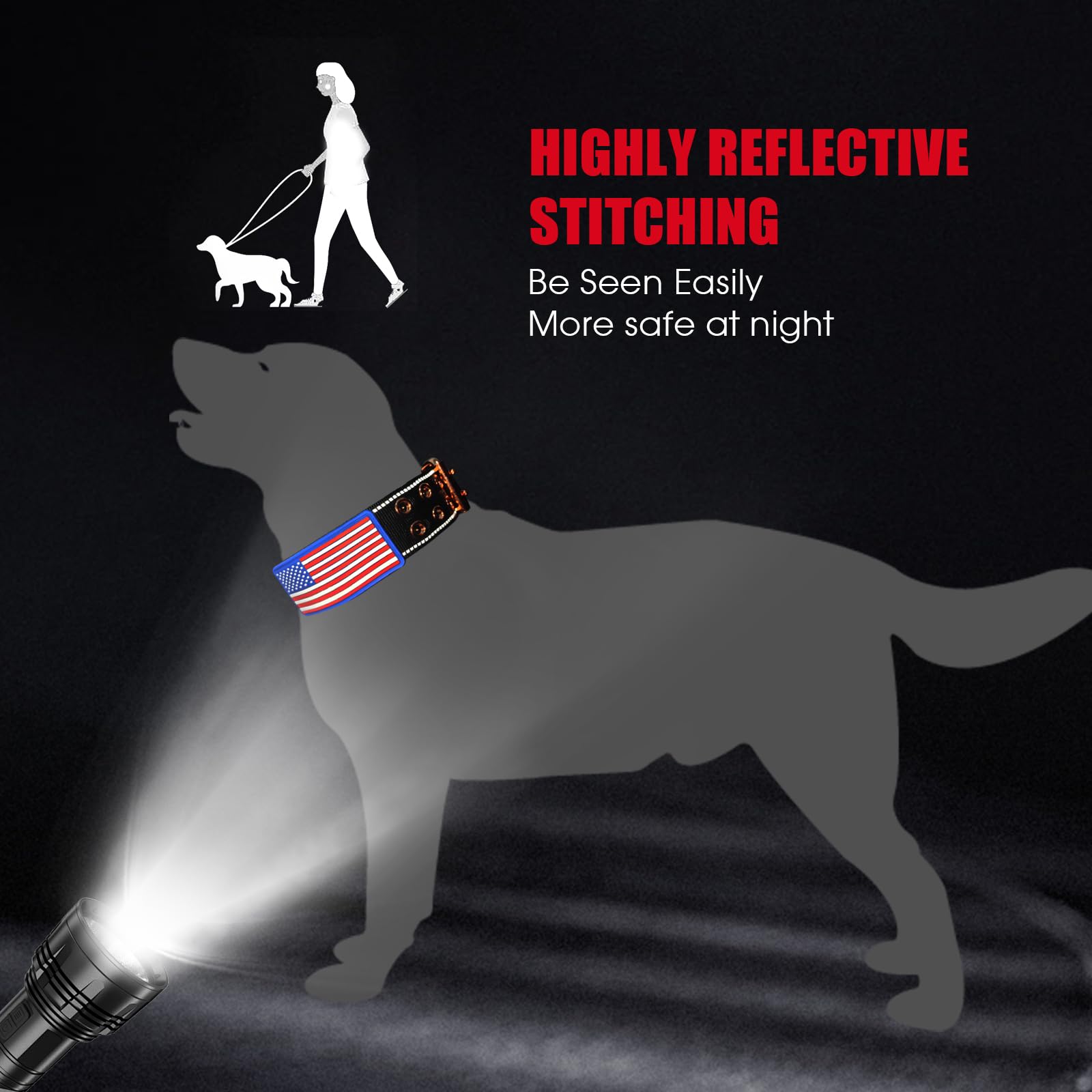 Yunleparks Heavy Duty Tactical Dog Collar With Neoprene Padded And Metal Buckle, Reflective Nylon For Medium To Large Dogs(Black