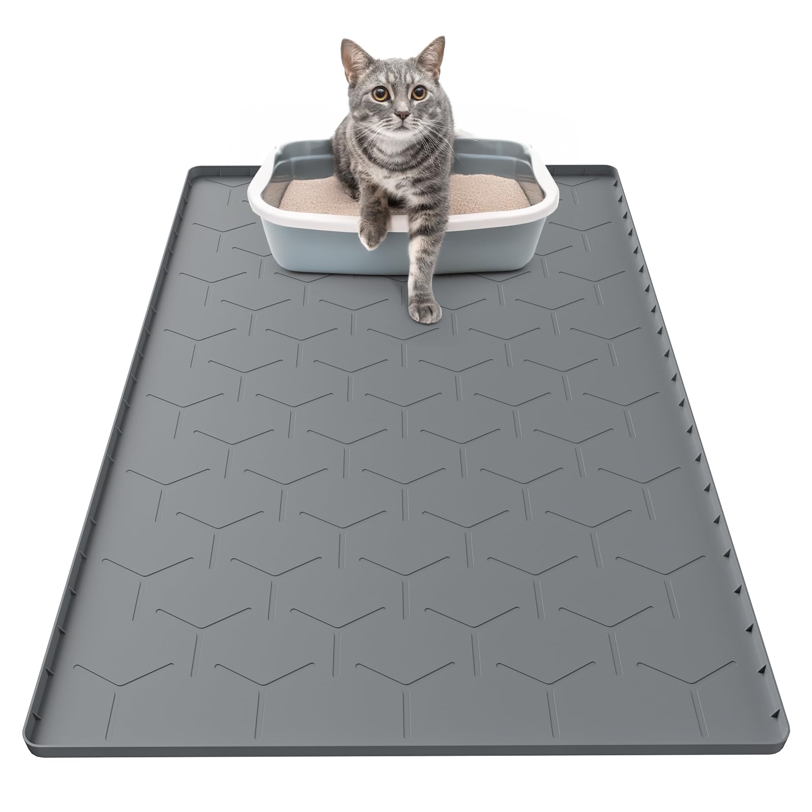 Garoopion Cat Litter Box Mat, Large 34'' X 22'' Cat Litter Mat, Waterproof Silicone Pad For Floor, Dark Gray