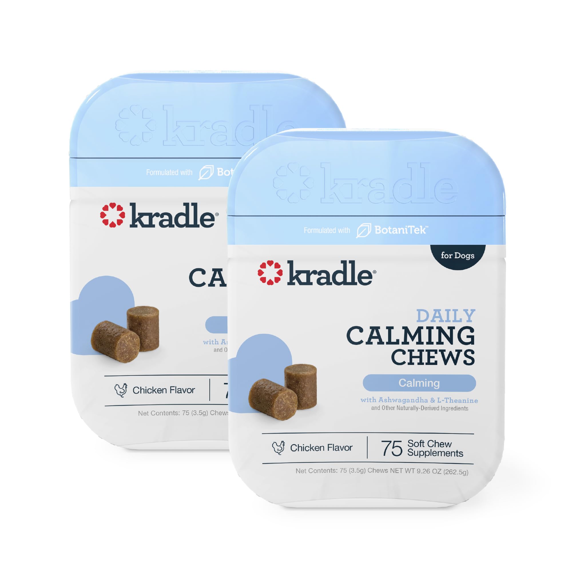 Kradle Calming Chews for Dogs - Natural Daily Stress & Anxiety Relief for Dogs - Proprietary BotaniTek Blend - Chamomile, Ashwag