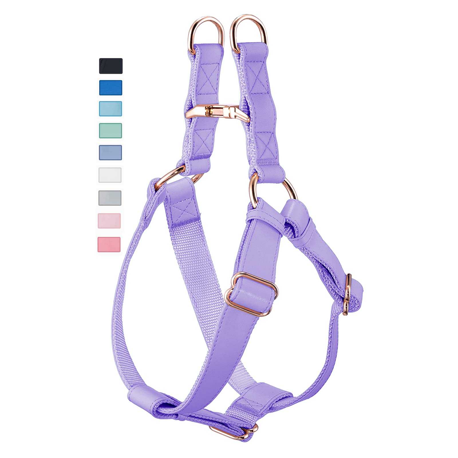 Soft Leather No Pull Dog Harness - Adjustable Step In Dog Harness With Rose Gold Heavy Duty Metal Buckle, Freedom Nylon Dog Halt