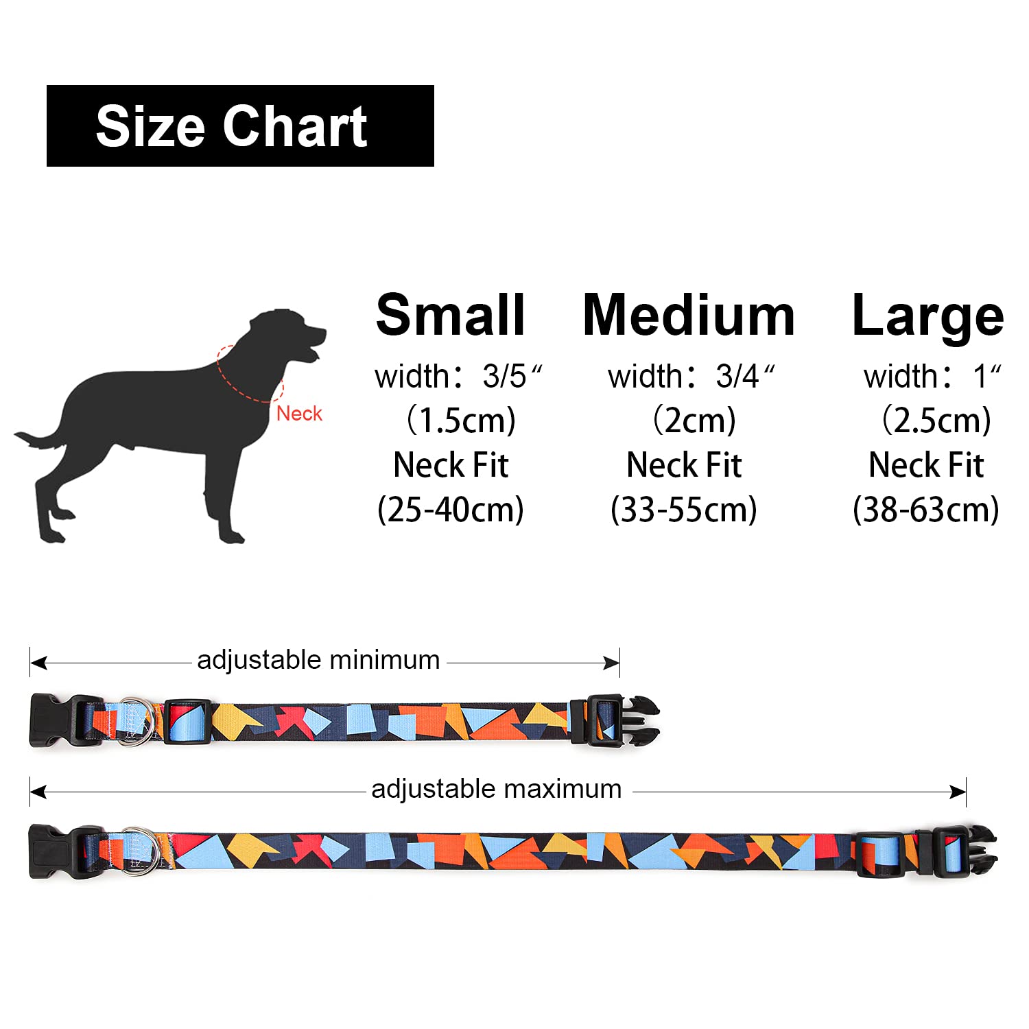 Suredoo Adjustable Dog Collar With Patterns, Ultra Comfy Soft Nylon Breathable Pet Collar For Small Medium Large Dogs (M, Color Block)