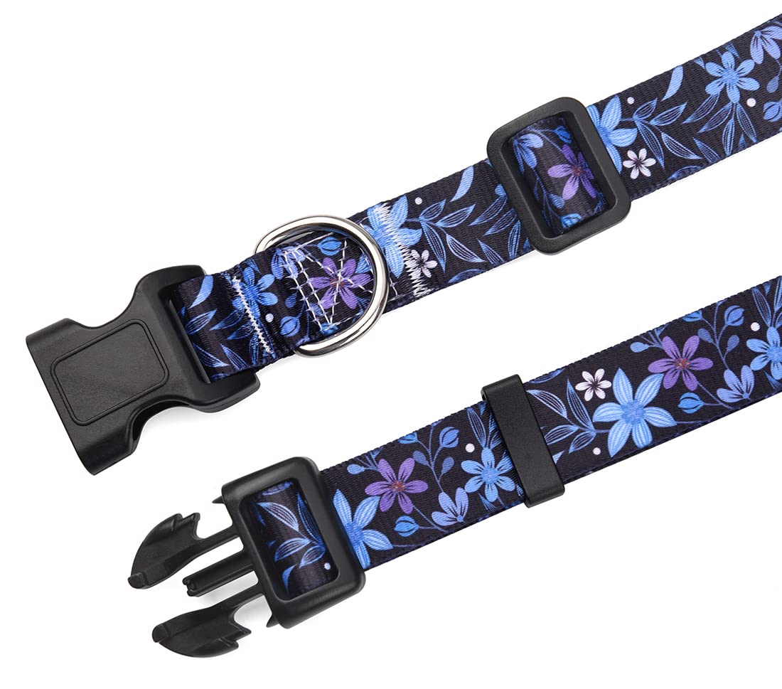 Hqyddmi Dog Collars With Floral Print, Soft Comfortable Adjustable Collars For Small Medium Large Dogs, Floral Pattern For Girl Boy Dogs(Blue Floral,L)
