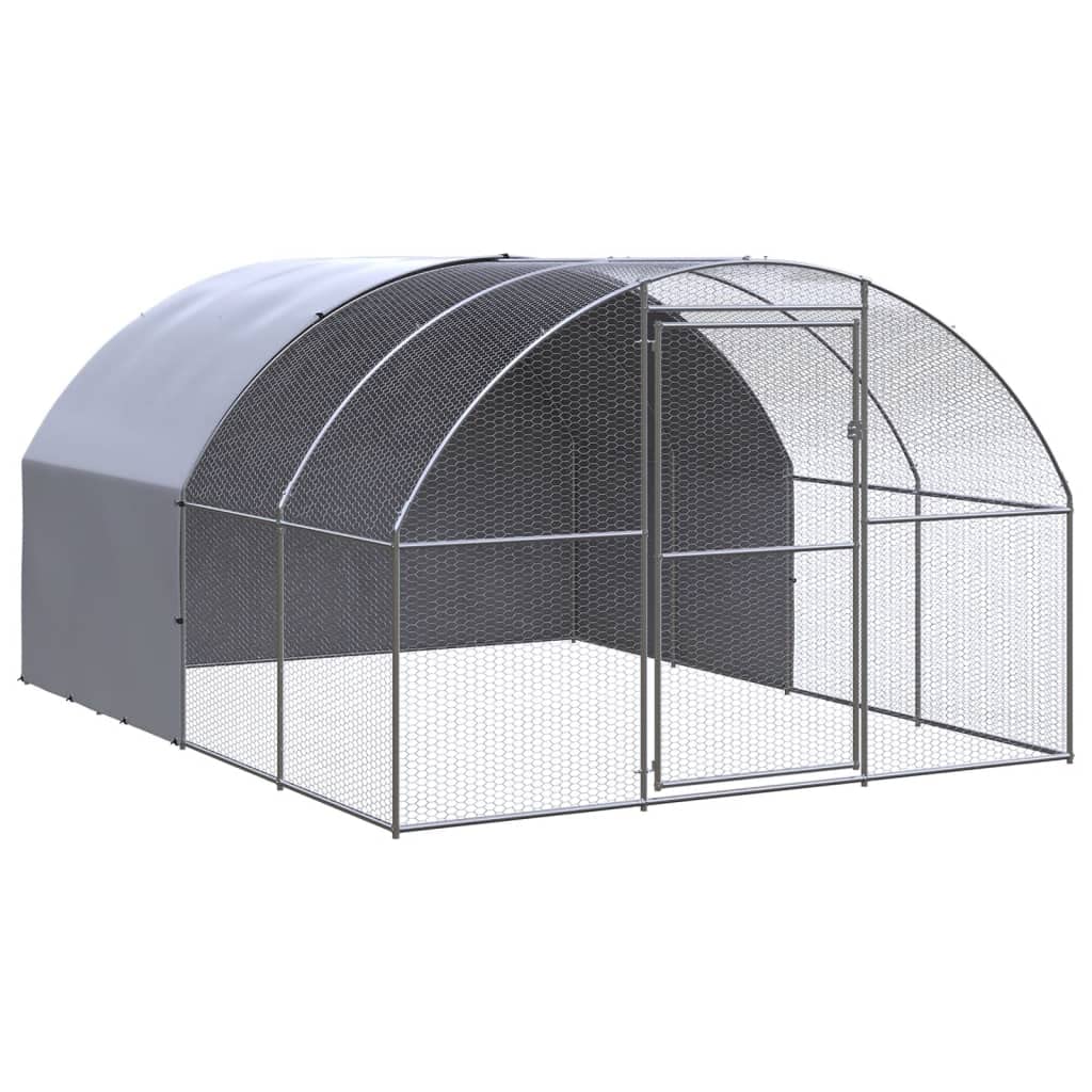 vidaXL Outdoor Chicken Coop - Spacious 9.8x13.1x6.6 Enclosure - Galvanized Steel & Polyethylene Roof - Silver and Silver Gray