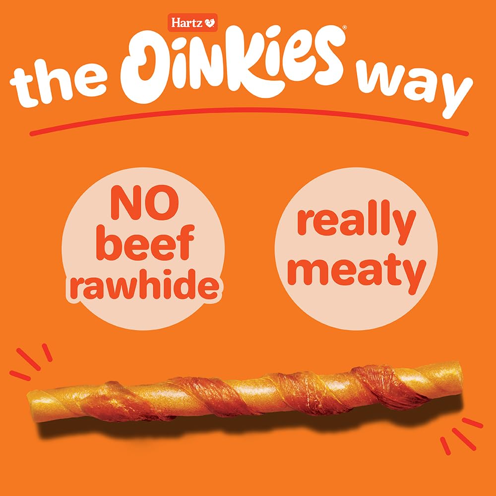 Hartz Oinkies Rawhide-Free Tender Treats Wrapped with Chicken Dog Treats Chews, 18 Count, Highly Digestible, No Artificial Flavo