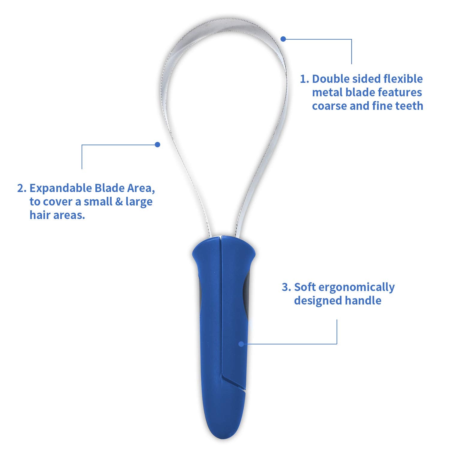 Both Winners Dual-Sided Shedding Blade With Stainless Steel Blade De-Shedding Tool For All Dog Coat Types- Soft Touch Grip (Blue