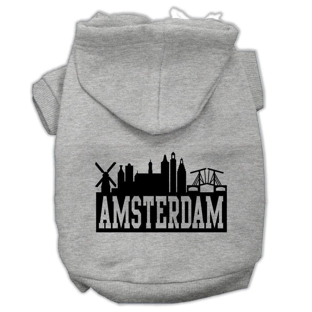 Pet, Dog & Cat Hoodie Screen Printed, &quot;Amsterdam Skyline&quot; Black SM (3-6 lbs.)