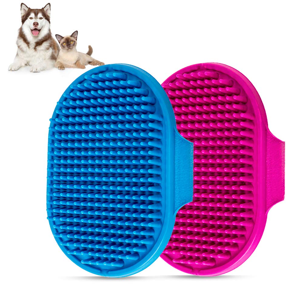 Dog Bath Brush, Aoche Pet Bath Comb Brush Soothing Massage Rubber Comb 2Pcs With Adjustable Ring Handle For Long Short Haired Do