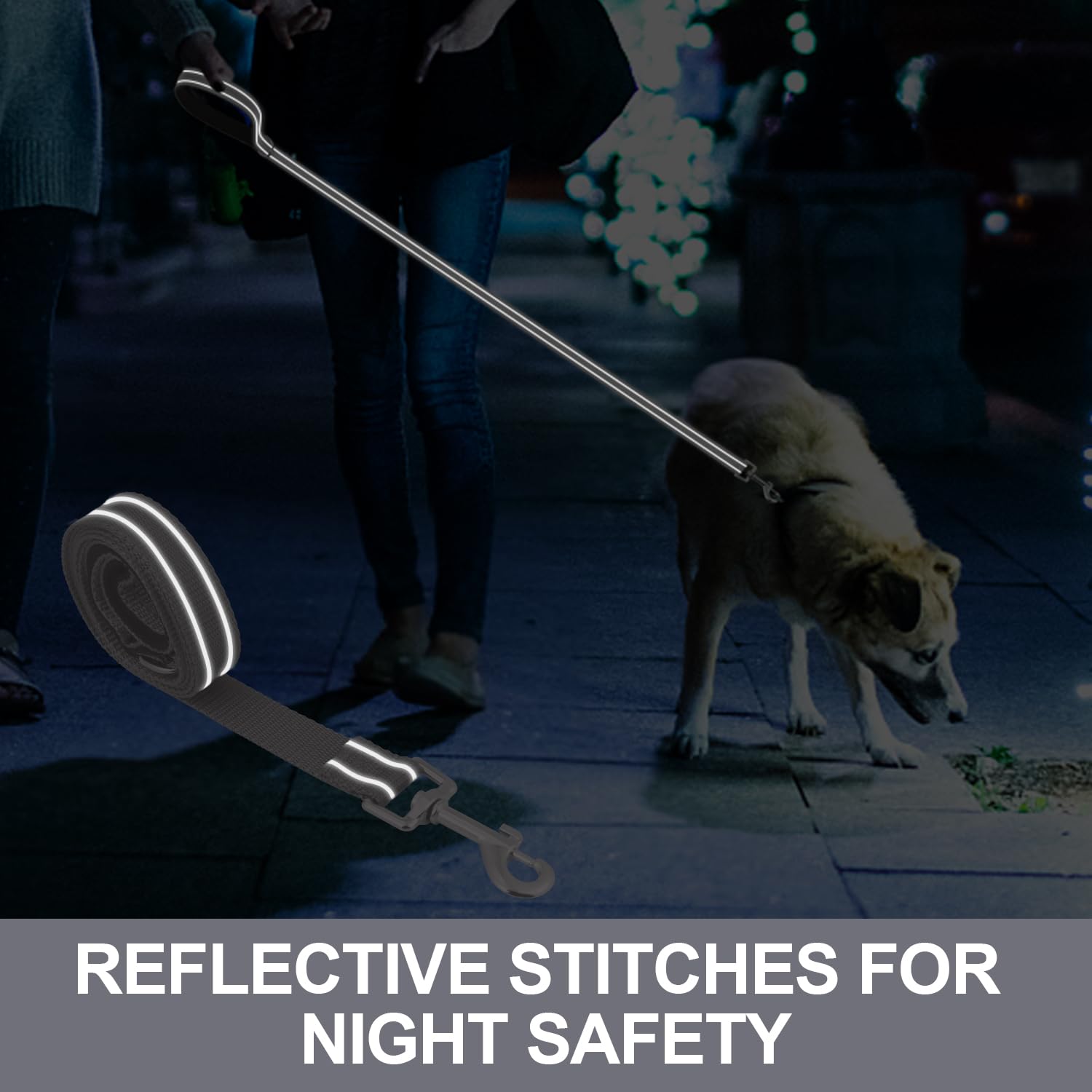 Usunyvora Reflective Nylon Dog Leash For Walking,Strong Dog Leash With Padded Handle For Medium And Large Dogs,5 Ft,Grey