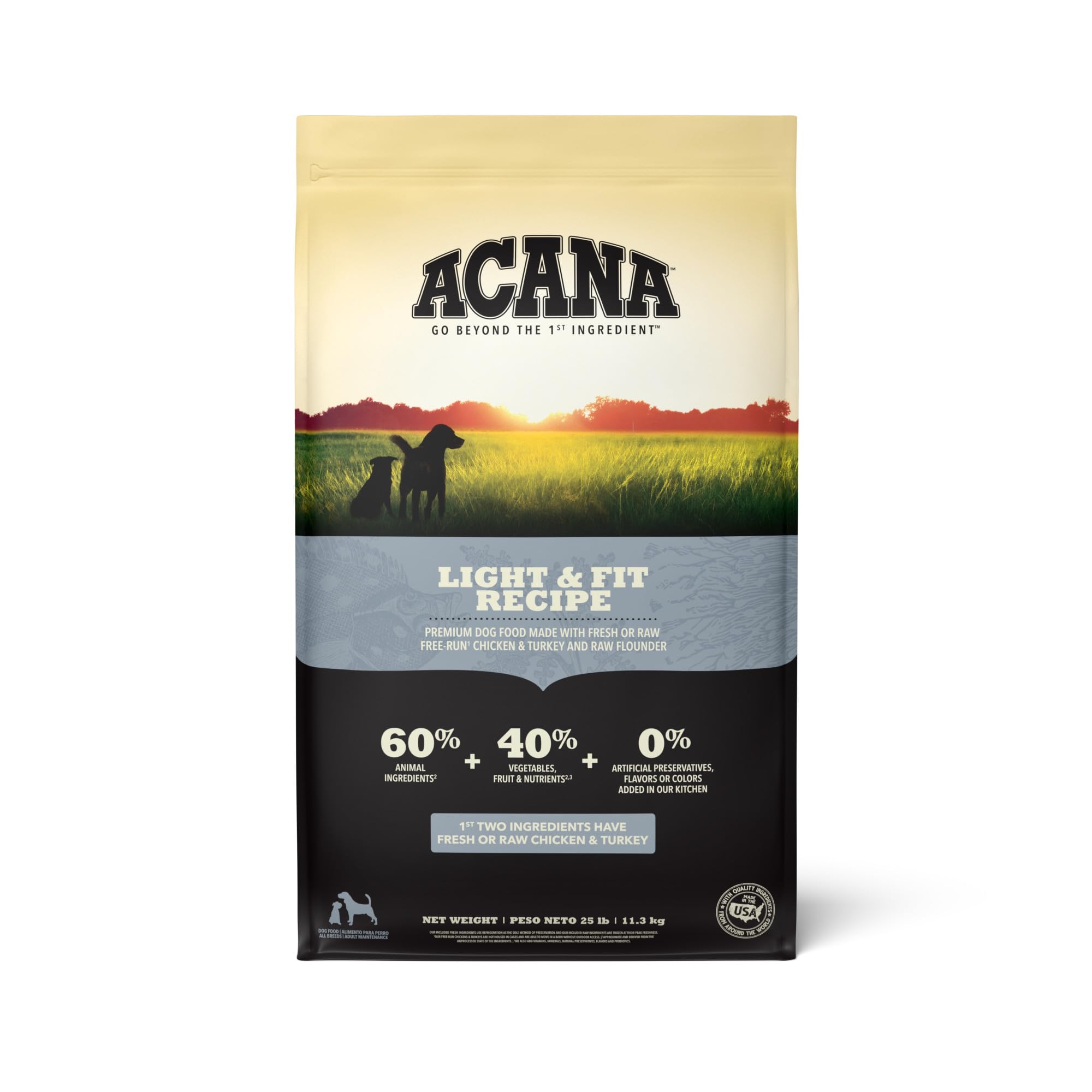ACANA Adult Dry Dog Food, Light & Fit Recipe, Grain Free Dog Food, 25lb