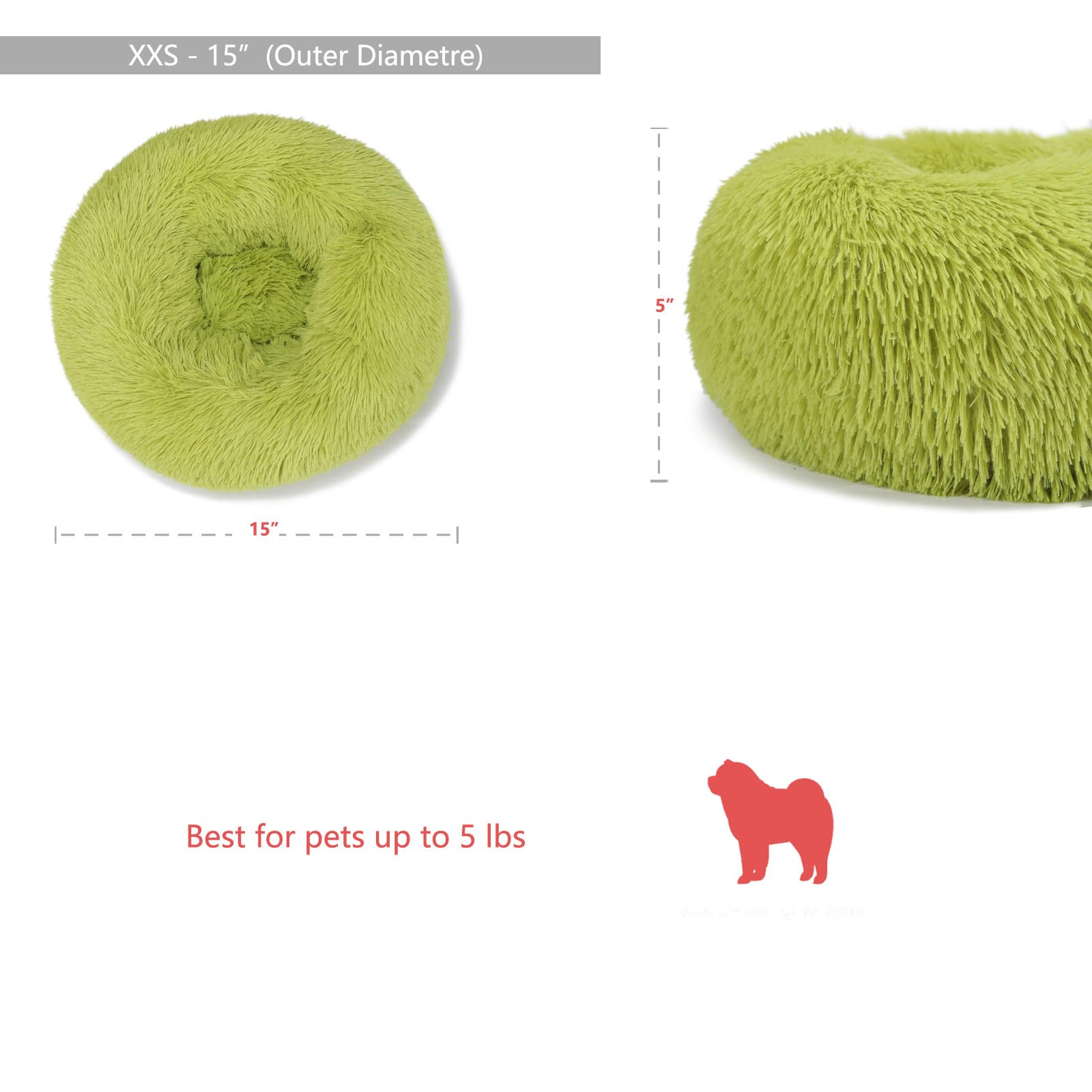 Extra Small Dog Bed Green Washable 15 inches Donut Soft Small Pet Bed,Calming Anti Anxiety Round Fits up to 5 lbs Warm Comfort P