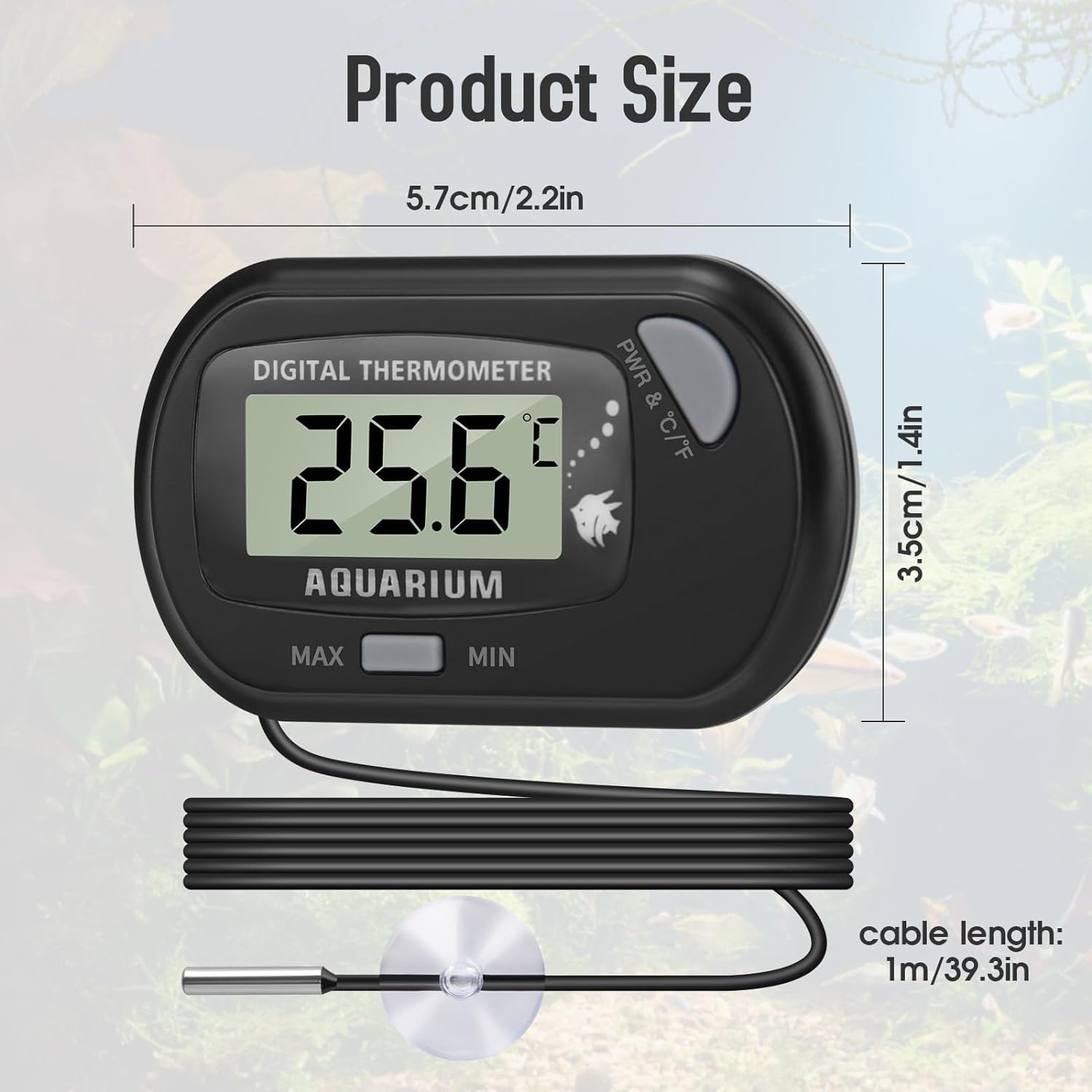 Thlevel Lcd Digital Aquarium Thermometer, Fish Tank Thermometer With Water-Resistant Sensor Probe And Suction Cup For Reptile, T
