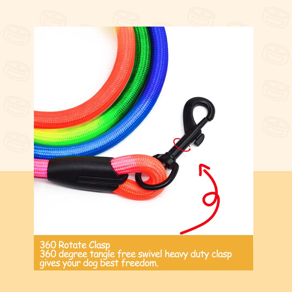 Jopoy Dog Leash For Large & Medium Dogs - Heavy Duty Reflective Rope Leash, 5Ft Rainbow, 18-120 Lbs